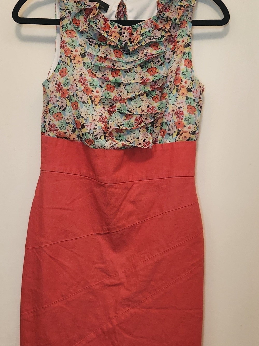 Alyx Coral Skirt Floral Ruffle Bodice Sheath Dress